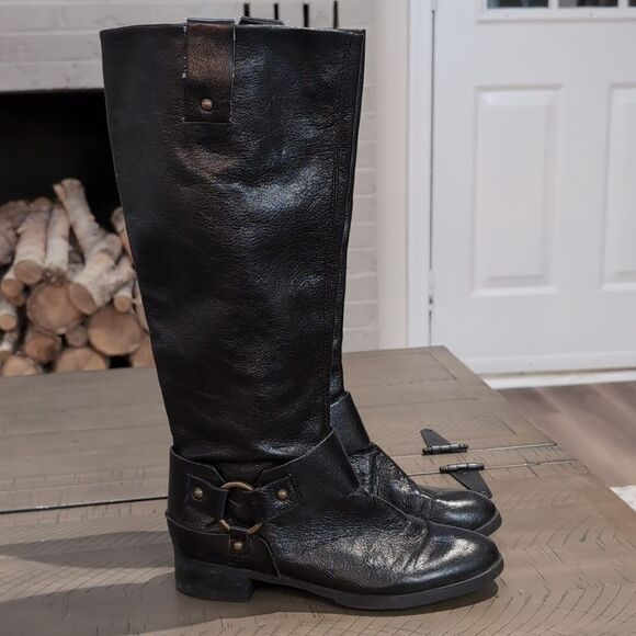 Nine West Vintage America Vavalcaria Black Leather Harness Riding Boots Sz 6.5 - Picture 1 of 14